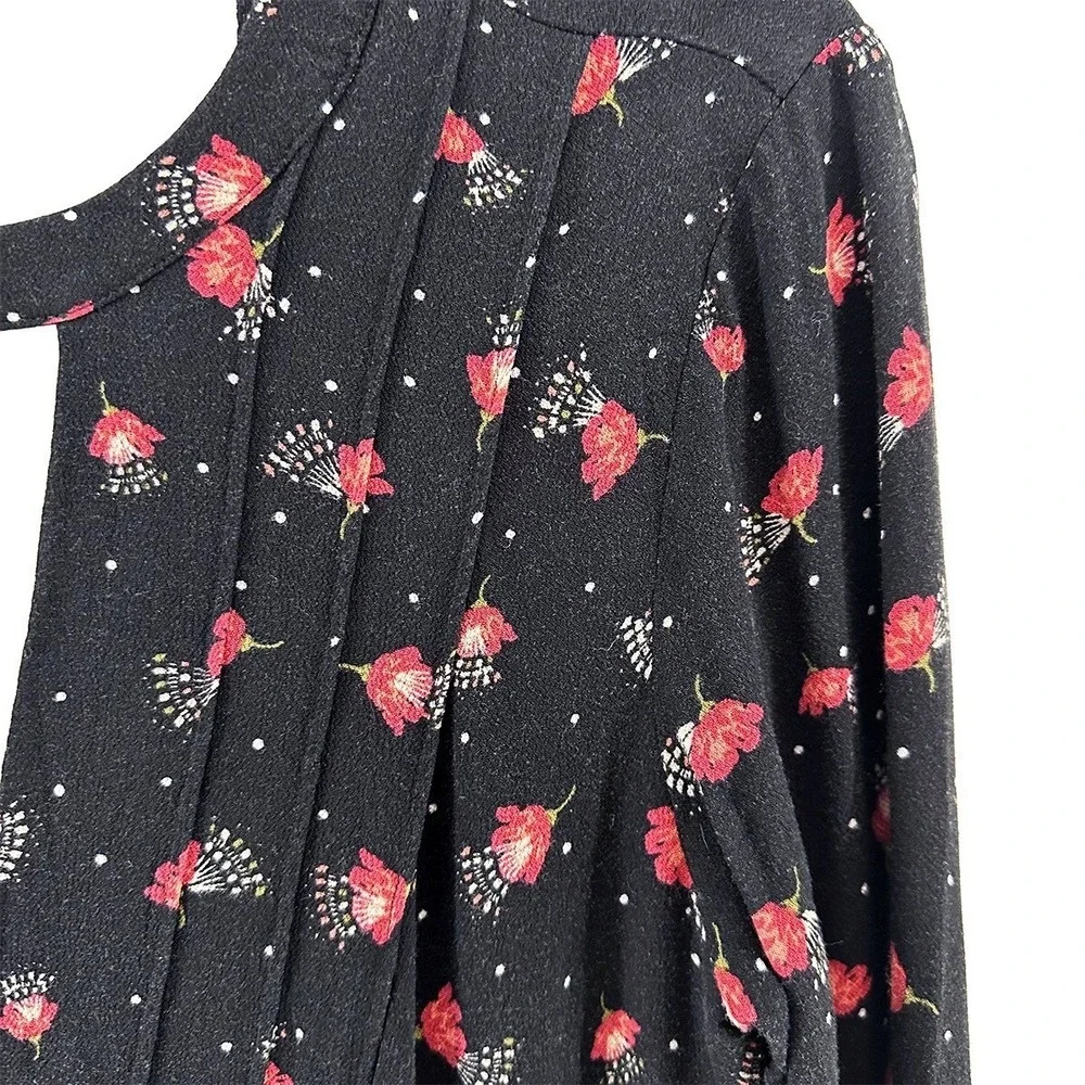 FREE PEOPLE Teagan Floral Long Sleeve Keyhole Mini Dress • 6 • black red Boho